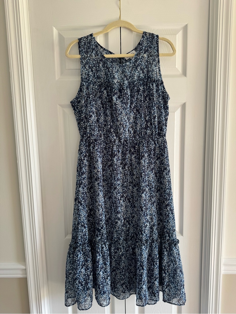 Sleeveless Navy Floral Midi Dress